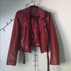 vegan red leather jacket